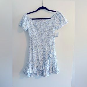 Women’s blue and white butterfly dress